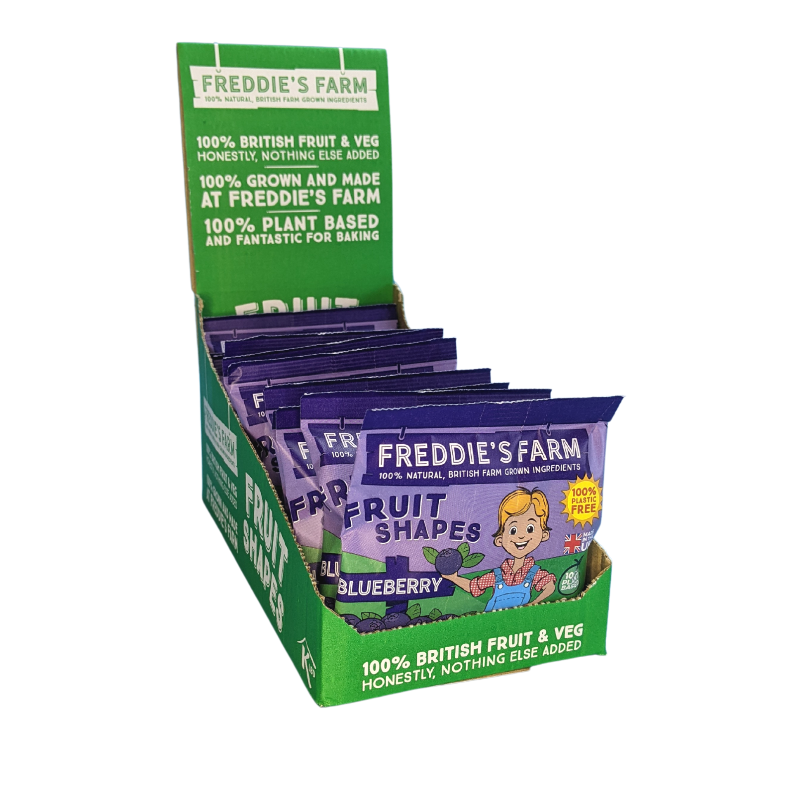 Freddie's Farm Fruit Shapes - Blueberry - CDU (16 x 20g packets plastic free packets) - NEW