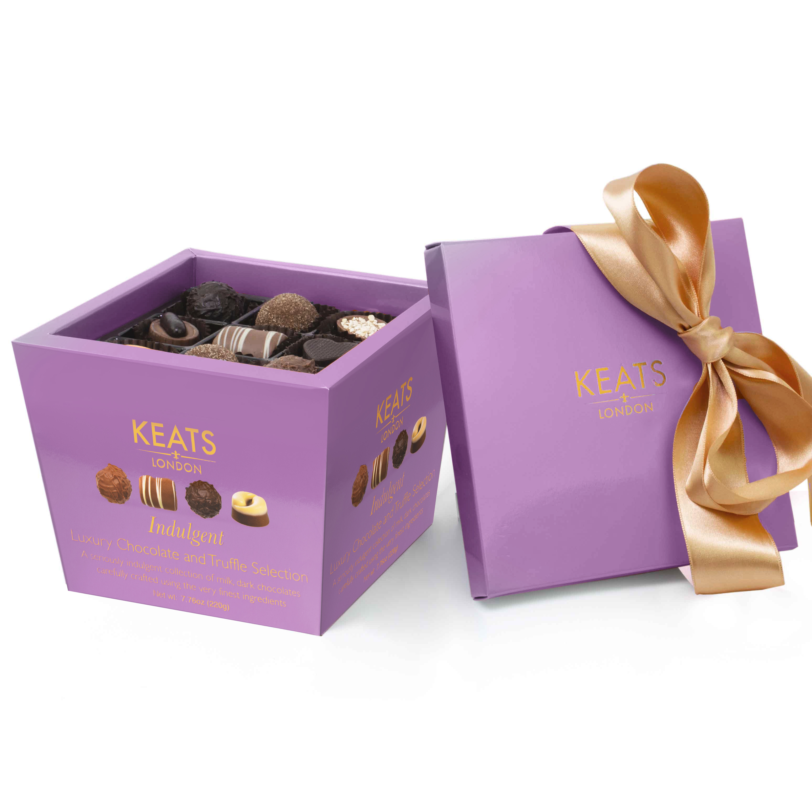 Keats Luxury Chocolate Selection | Pink Gift Box with Gold Ribbon Gift Box 220g