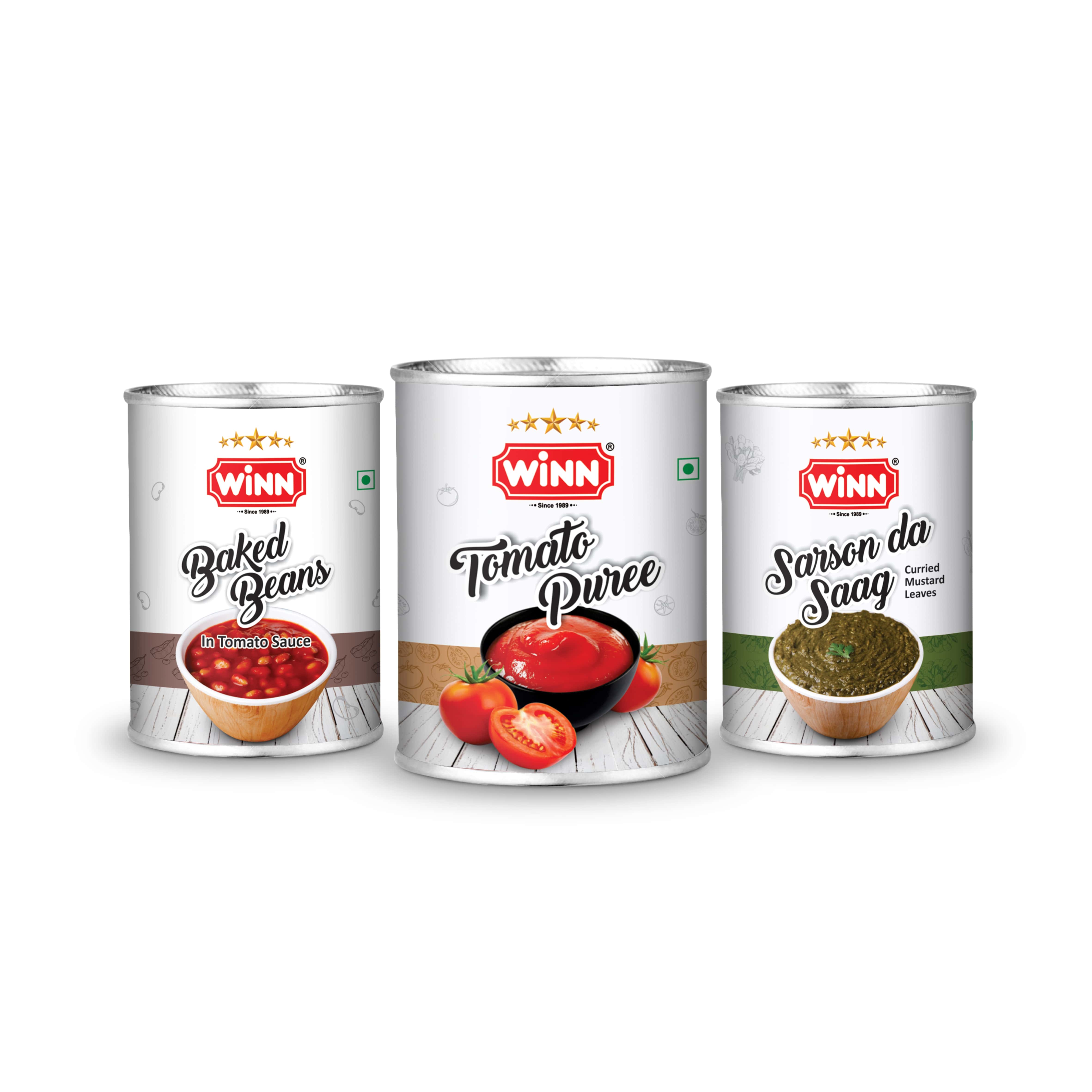 Canned Food - Tomato Puree, Baked Beans, Sarson Da Saag