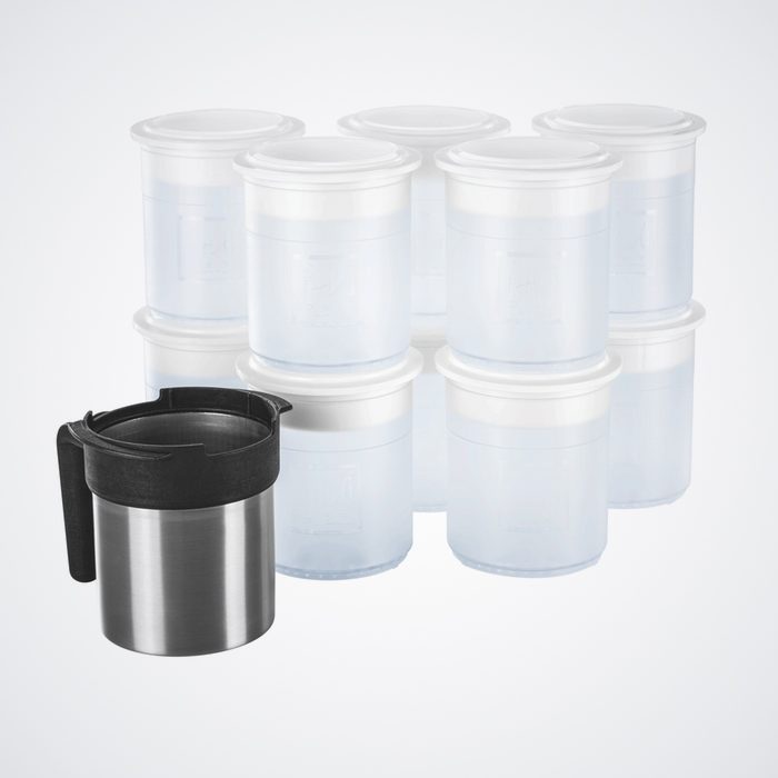[NEW] STARTER KIT CHROME STEEL OUTER BEAKER HOLDER WITH 10 SYNTHETIC TRANSPARENT PACOTIZING® BEAKERS
